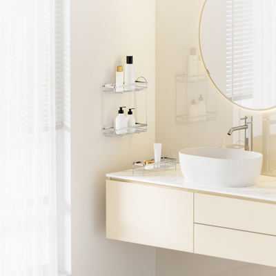 2 tiers Easy Install No-Drilling Wall-Mounted Shower Caddy stainless steel Organizer Rack for Bathroom