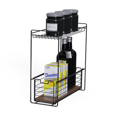 2 Tiers Standing Type Wood Element Mdf Modern Design Household Multifunctional Stylish Metal Kitchen Organizer