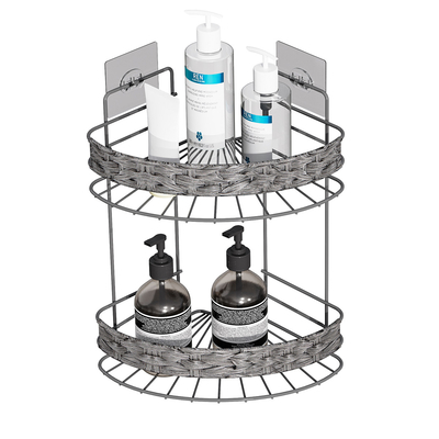 2 Tiers No Drilling Wall Mounted Bathroom Storage Rack WOVEN BASKET IRON WIRE Organizer PS Box Shower Caddy