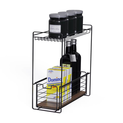 2 Tiers Wood Element Mdf Household Multifunctional Metal Under Sink Kitchen Organizer