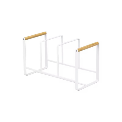 Wide Range Metal Dish Organizer Holder For Chopping Board With Bamboo Handle