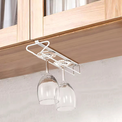 Cup Shelf Under Cabinet Double Row Stemware Racks No Drilling Metal Wine Glass Storage Cup Organizer