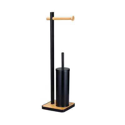 21*18*67cm Multifunctional Matt White Toilet Roll Holder Stand And Bamboo Toilet Brush Set With Modern Design For Your