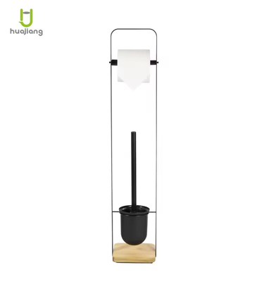 Sustainable Bathroom Cleaning Tool Black Toilet Brush And Paper Holder With Bamboo Handle