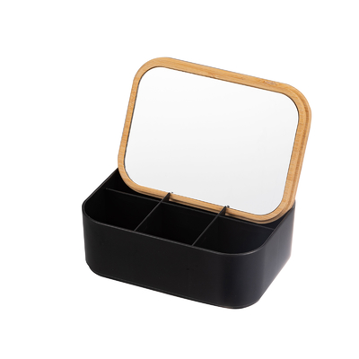 Adjustable Brightness Bamboo Mirror With Jewelry Storage Box