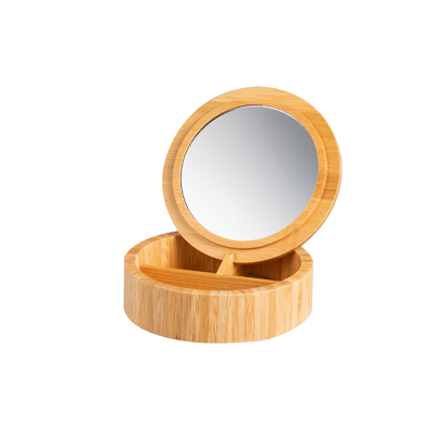 Smart Touch Control Makeup Mirror With Bamboo Jewelry Storage Box