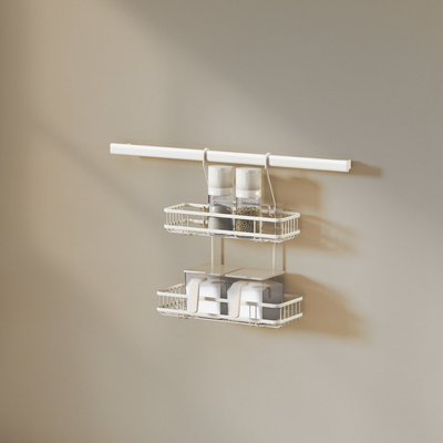 2 Tiers White Kitchen Storage Basket Wall-mounted Type For Durable And Convenient Organizer