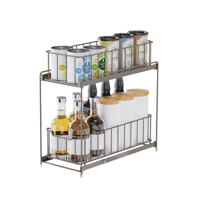 2 Tiers Iron Wire Kitchen Storage Rack Under Sink Organizer Sliding Storage Basket