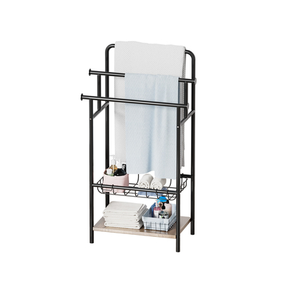 Free Standing Towel Rack Multifunctional Household Bathroom Towel Organizer Bathroom Blanket Rack With Storage Basket