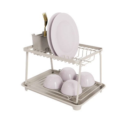 2-Tier Collapsible Dish Drying Rack - Foldable Stainless Steel Sink Organizer with Drain Board